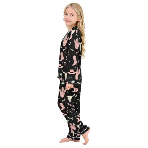 Image of Satin Pajama Sets Short Sleeve Horses Running on Colorful Button Down Silky Nightwear 2 Piece PJS 5-14Y