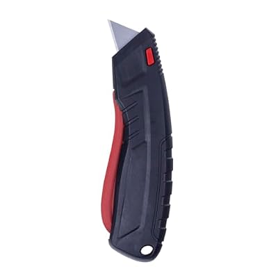 Navaja de seguridad DONAU SAFETY con retracción de hoja y función de bloqueo / 1 pieza/Negro-Rojo/Cortador de láminas/Cuchilla reemplazable/Abridor de paquetes con cortador