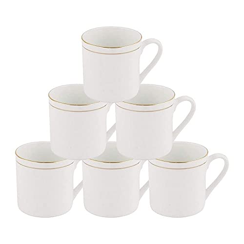 Image of SONAKI Bone China Tea Cups /Coffee Mugs with Real Gold Line (White) -140 ml -Set of 6 Mugs (SMI-S-H001-GL)