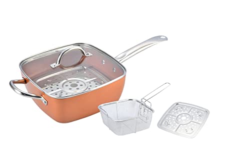 CRONOS Sartén Cuadrada de Cobre Antiadherente para Inducción + Accesorios