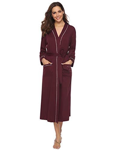 Aibrou Women's Cotton Knit Long Kimono Robe Spa Bathrobe Soft Sleepwear