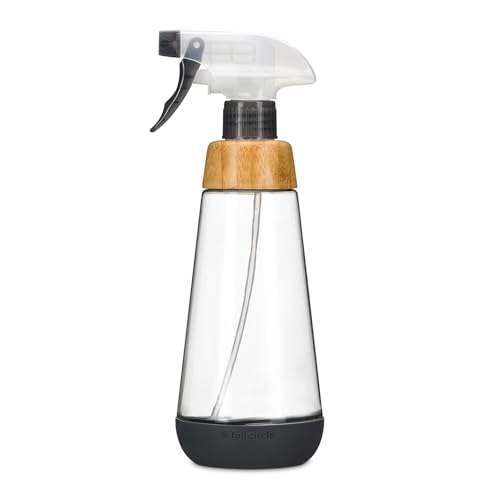 Full Circle Botella Pulverizadora de Cristal Reutilizable 475 ml | Atomizador Ajustable para Limpieza del Hogar y Cuidado de Plantas | Spray Eco con Cuello de Bambú y Base de Silicona Antideslizante