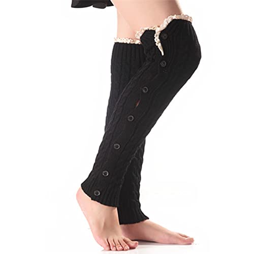 Image of Leg Warmers for Women Knitted Ribbed Stirrup Long Leg Warmers Loose High Socks Winter Socks Lace Trim Boot Cuffs