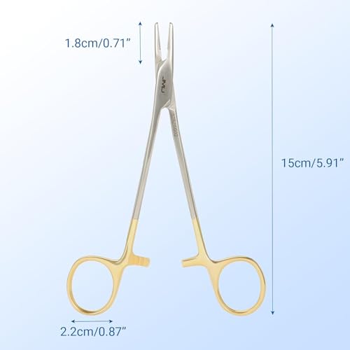 Image of JMU 2 Pcs Mayo Hegar Needle Holder 6 inch, Gold Plated Surgical Needle Driver with Strong Lock, Serrated Jaws for Precise Suturing