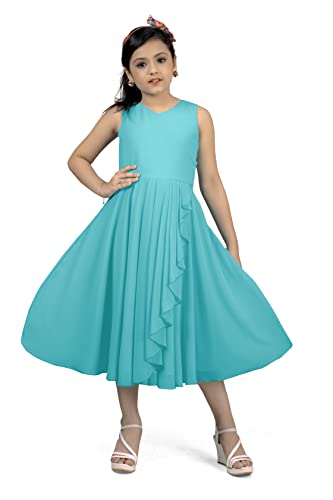 Image of Fashion Dream Girl's Calf Length Asymmetric Solid Dresses (Sky 11-12 Year)
