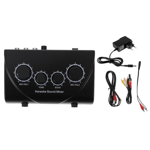 DECORNIJIA Mezclador de Sonido Karaoke Profesional con Doble Entrada de Micrófono Mezclador de Audio de Dos Canales Negro Compacto y Ligero Accesorio Adecuado para Fiestas y Ktv con