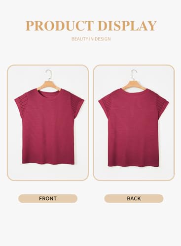 Image of Eytino Plus Size Tops for Women Waffle Knit T-Shirts Round Neck Short Sleeve Casual Loose Basic Tee Blouses(1X-5X)