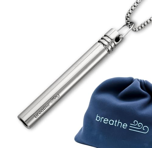 Breathlink Necklace for Anxiety & Stress Relief - Meditation & Relaxation Tool for Mindful Breathing - Stainless Steel Breathing Necklace to Quit Smoking & Vaping - Stylish Wellness Gift for Adults