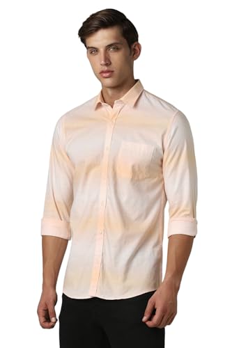 Image of Peter England Mens Cotton Slim Fit Full Sleeve Casual Summer Ombre Shirt|Pin-Point