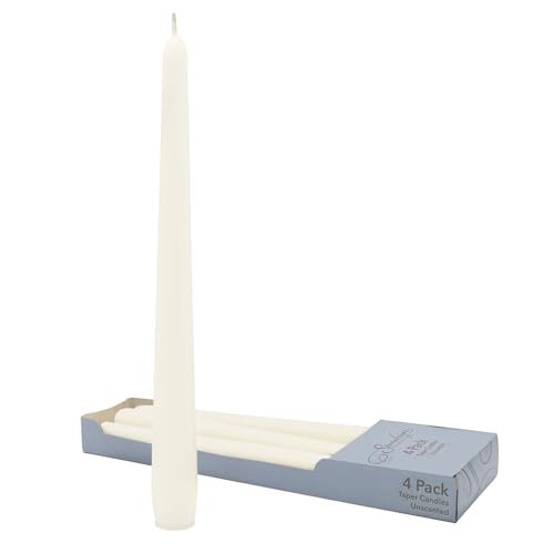 Image of Stonebriar Unscented Taper Candles - 7 Hour Burn Time, Candle Stick Candles for Weddings, Holidays, Home Decor & Special Events, Pack of 4, White, 10 inch