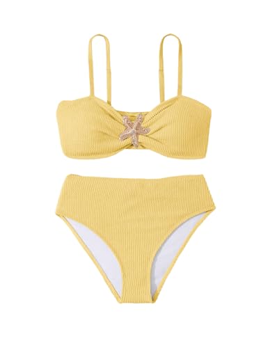 Image of RoseSeek Girl's 2 Piece Padded Bathing Suit Wireless Starfish Swimsuit Spaghetti Strap Vacation Beachwear Set