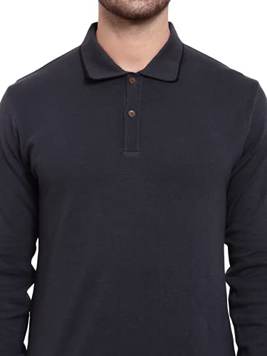 Image of Kalt Mens Basic Solid Full Sleeves Polo Cotton Blend Knitted Regular Fit Polo-Neck T-Shirts with Collar Stylish