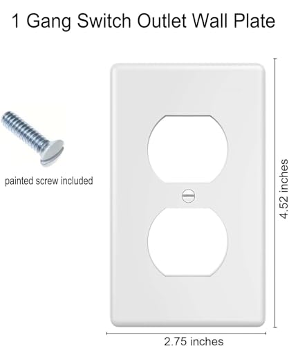 Image of ZEFTV Duplex Wall Plates 1-Gang Switch Outlet Electrical Cover Plate Unbreakable Thermoplastic Faceplate for Light Receptacle Outlet Switch, White (10 Pack)