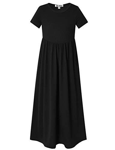 Jxstar Teen Girls Maxi Dresses Size 12 13 Black Summer Dress Casual Holiday Sun-Dress #TOP6