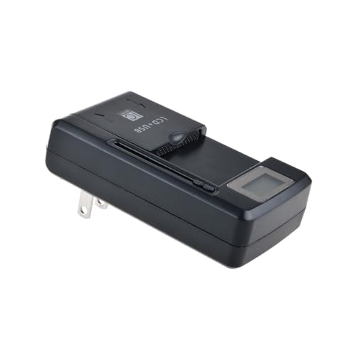Trade-Shop Universal LCD Ladegerät Ladestation Tischlader für Li-Ion 3,7V Akku bis 6,5cm, Ladeschale einstellbar passend für viele Smartphone Handy Digitalkamera Akkus/mit USB-Anschluss