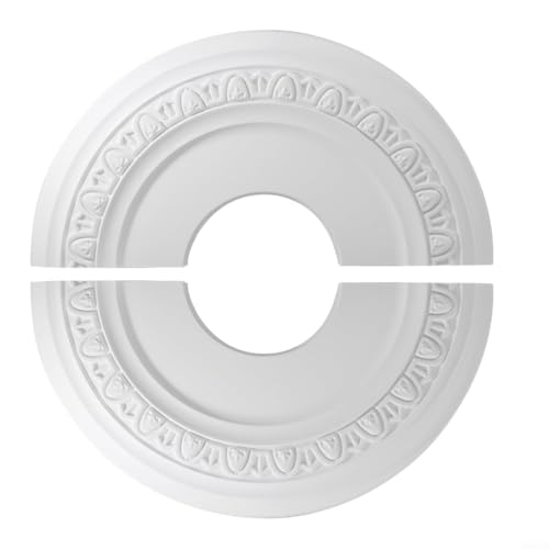 HEIBTENY Medallón de techo blanco de 12 pulgadas, placa decorativa de poliuretano desmontable para lámparas y ventiladores, roseta redonda impermeable resistente a abolladuras con agujero interior de