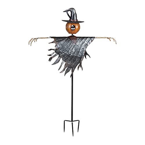 Espantapájaros solar de Halloween con cabeza de calabaza Plow & Hearth para jardín de 48 pulgadas 5