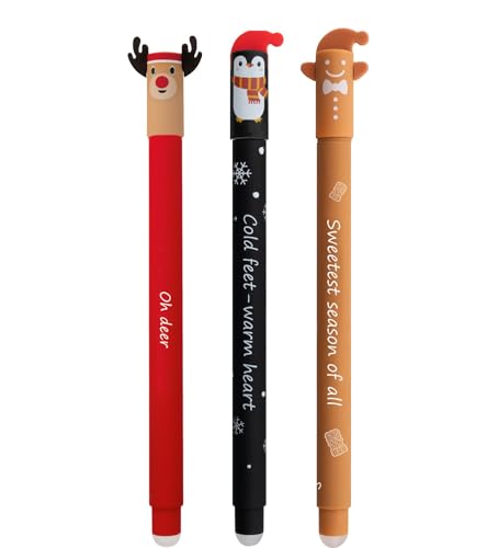 Eberhard Faber Animal Erase Stifte korrigierbarer Gelschreiber Gelstifte Weihnachten Winterset Pinguin Lebkuchenmännchen und Rentier - (Winterset)