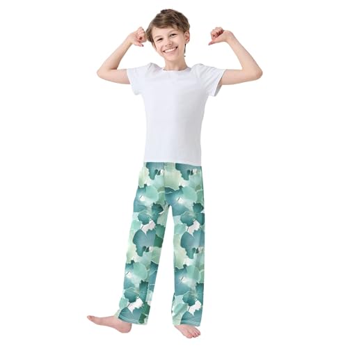 Ginkgo Biloba Green Leaf Long Pajama Pants Elastic Waist PJ Bottoms with Pockets S A1101433