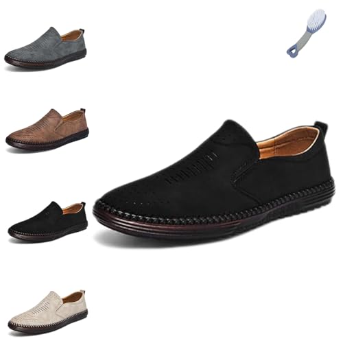 Thefirstyoung Mens Slip Shoes, Orthopedic Leather Dress Loafers, Anti-Slip, Breathable & Comfortable with Arch Support