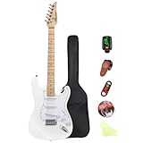 Bullstar Electric Guitar Beginner Kits, 6 Strings 39 Inch Solid Body Guitarra Electricar Set for Adults With Gig Bag, Strap, Tremolo Arm, Cable & Picks MS100 (White)