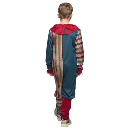 Boland Children’s Evil Clown Costume – Kids Halloween Fancy Dress Outfit with Colourful Jumpsuit & Collar – Creepy Circus Clown Design for Boys & Girls – Age 7–9 Years