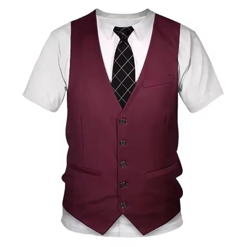 Camiseta de manga corta para hombre y niño, cuello redondo, camiseta con camisa, chaleco de traje, corbata, estampado divertido, camiseta de fiesta, camiseta interior hipster urbana, chaleco de