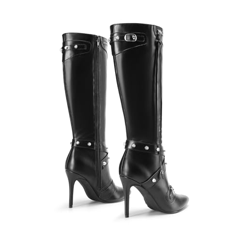 Dream Pairs Women'S Metallic Stiletto Heeled Knee High Boots Sexy Fashion Pointed Toe Dress Boots With Stud And Zipper Tassel,Size 8.5,Black,Sdkb2309W thumb #3