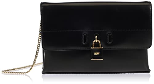 Sac crossbody femme DKNY Palmer en cuir lisse noir, l'excellence des finitions dorées