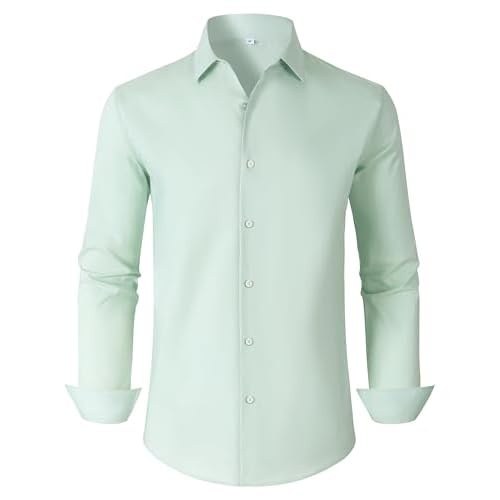 Mens Dress Shirts for Men Long Sleeve Wrinkle Free Button Down Shirt Formal Business Casual Shirts X-Small 00100_light Green