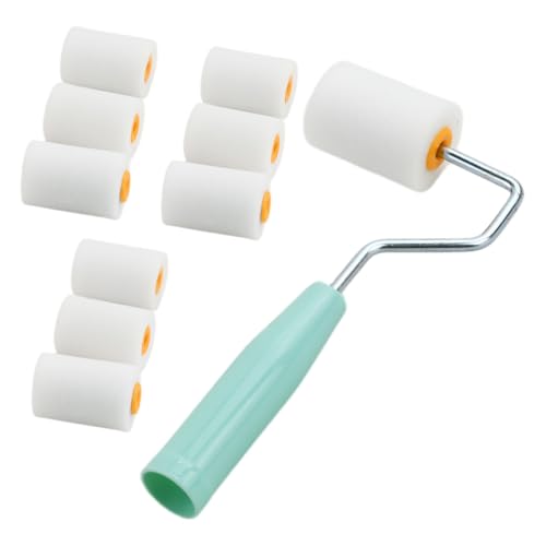 Hontaog Set 10 Mini Rodillos de Pintura 2 Pulgadas, Rodillo Espuma con Mango, Rodillos para Barniz y Pintura para Muebles Puertas Esquinas, Rodillo de Precisión para Pared DIY (50 x 35 mm)