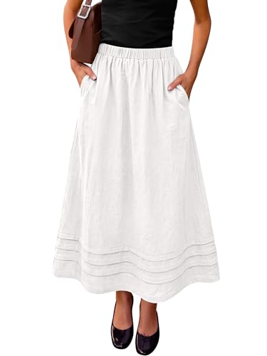 ANRABESS Womens Maxi Skirt 2026 Summer Boho Flowy Tiered Casual Elastic High Waisted Swing A-line Long Skirts with Pockets White Medium