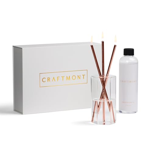 Craftmont Refillable Candle Set - Unscented Paraffin Oil Candles Set with Metal Candlesticks Glass Vase & Steel Funnel - Decorative Candles Gift Set for Home Decor Events and Gifts