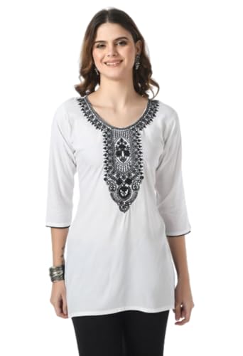 Image of LIBOZA Short Kurti for Women - Lakhnowi Chikankari Embroidered Ladies Kurta, Stylish Girls Top, Ethnic Half Kurtas, Tunic Design Woman Kurtis