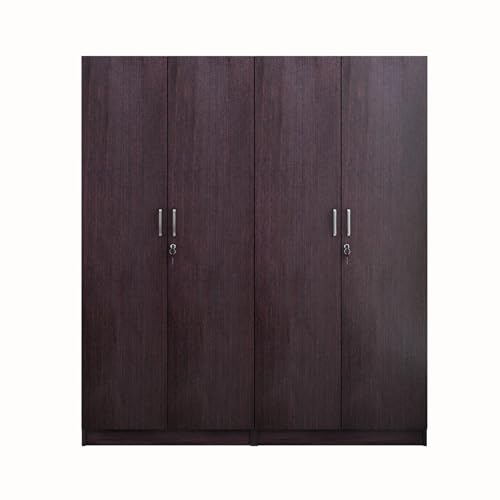 Image of VIKI Wardrobe | Wooden Almirah for 4 Door with Shelves & 2 Hanging Space Wardrobe (Dark Wenge - 40D x 160W x 180.8H) | 1 Year Warranty | Free Assembly