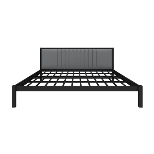 Image of Homdec Venus Wall-Supported Upholstered Headboard Metal Bed (Black, King (U.K. Standard))