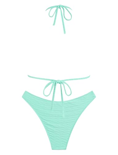 Image of ZAFUL Womens Halter Bikini Sets Triangle Bikinis High Cut Swimsuits 2 Piece Bathing Suits Sexy Swimwear
