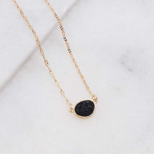 Humble Chic NY Simulated Druzy Pendant Necklace for Women with Sparkly Oval Stone - Gold, Silver, or Rose Gold Tone Chain - 16" with 3" Extender3