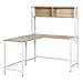 HOMCOM Escritorio en Forma de L Multifuncional Mesa de Ordenador para Oficina o Estudio con Estantes Altos Espacio Amplio Moderno y Minimalista 140x125x149 cm Color Madera