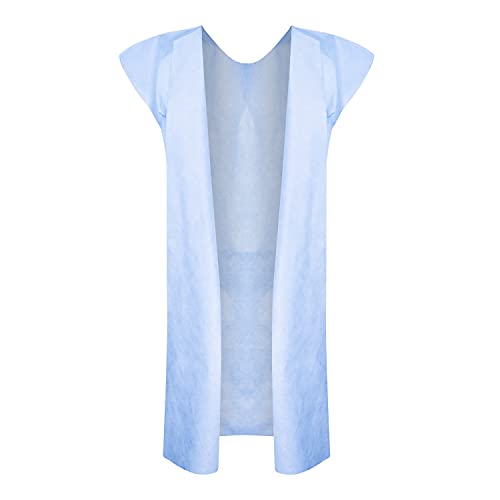 Image of DG Patient Exam Gown Small (50 Count) - Blue SMS Nonwoven, Fluid-Resistant, Latex-Free - Open Back with Separate Tie Belt - Single-Use Medical Gown - Made in USA
