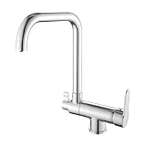 Zeffrary Rubinetto da cucina a 3 vie, pieghevole con avvio a freddo, miscelatore 3 in 1 per filtro dell'acqua, girevole a 360°, rubinetto da cucina con 2 leve (cromato)