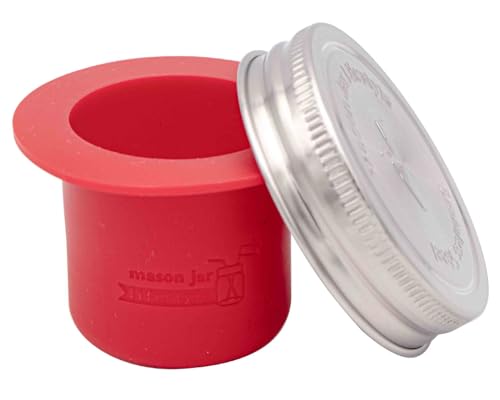 Mason Jar Lifestyle Divider Cup For Salads, Dips, and Snacks. Plastic Free Bento Lunch Container. (Regular Mouth, Cherry Red)