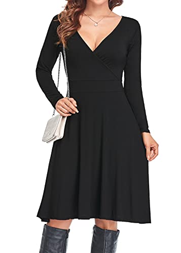 Derssity Robe Ete Femme Élégant Robes Midi Col en V Robe Portefeuille Évasée à Manches Courtes Robe Vintage Cocktail(CX-B,L) Cover