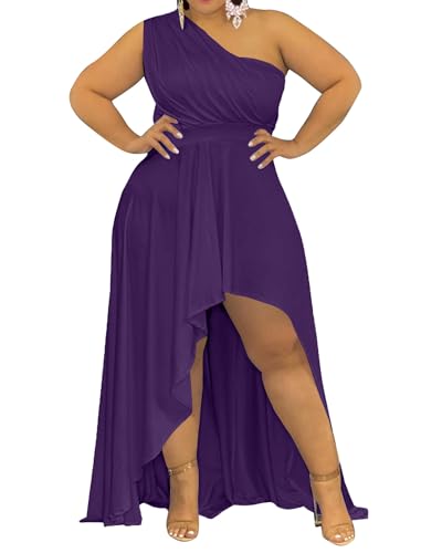 Image of Ekaliy Women's Plus Size One Shoulder Dress Elegant High Low Irregular Hem Flowy Party Cocktail Maxi Dress