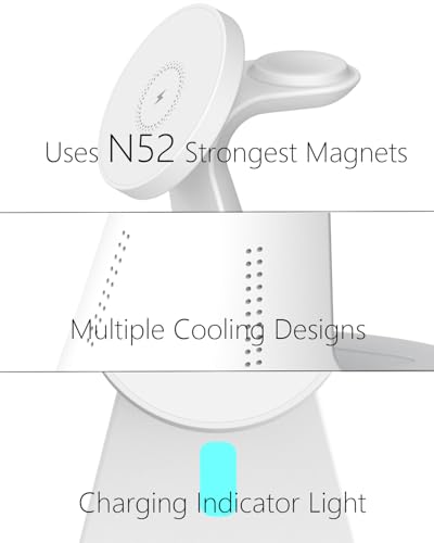 Image of Wireless Charger,3 in 1 Charging Station,15W Phone Charger Stand | Compatible with Mag-Safe Charger for iPhone 17 /16 /15 /14 /13 /12 Series, Apple Watch, AirPods (Adapter Included)