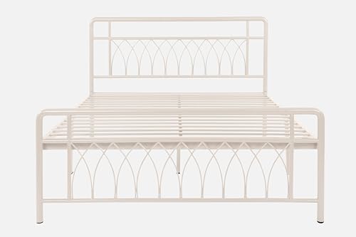Image of Jexx Metal Queen Size Bed Without Storage | Wrought Iron Double Bed with Headboard & Footboard | Sturdy Powder Coated Platform Bed Queen Size Cot for BedroomLivingRoom Ivory (75x60)