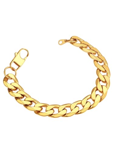 ChainsPro Bracelet Maille Americain-Chaine Bracelet Grosse Maille 13mm Plaqué Or 18K-23cm Gourmette Or Homme-Bracelet Manchette Or-Cadeau pour Fête de Pères