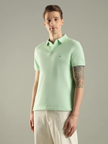 Image of Tommy Hilfiger Solid Regular fit Cotton Polo t-Shirt