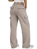 Trendy Queen Women's Cargo Sweatpants, Wide Leg Workwear Pants with Pockets & Elastic Waist, Casual Joggers for Travel CoffeeGrey M