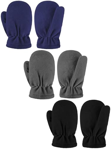 Image of 3 Pairs Kids Fleece Mittens Toddler Winter Warm Gloves Windproof Snow Ski Gloves for Boys and Girls Outdoor Activities